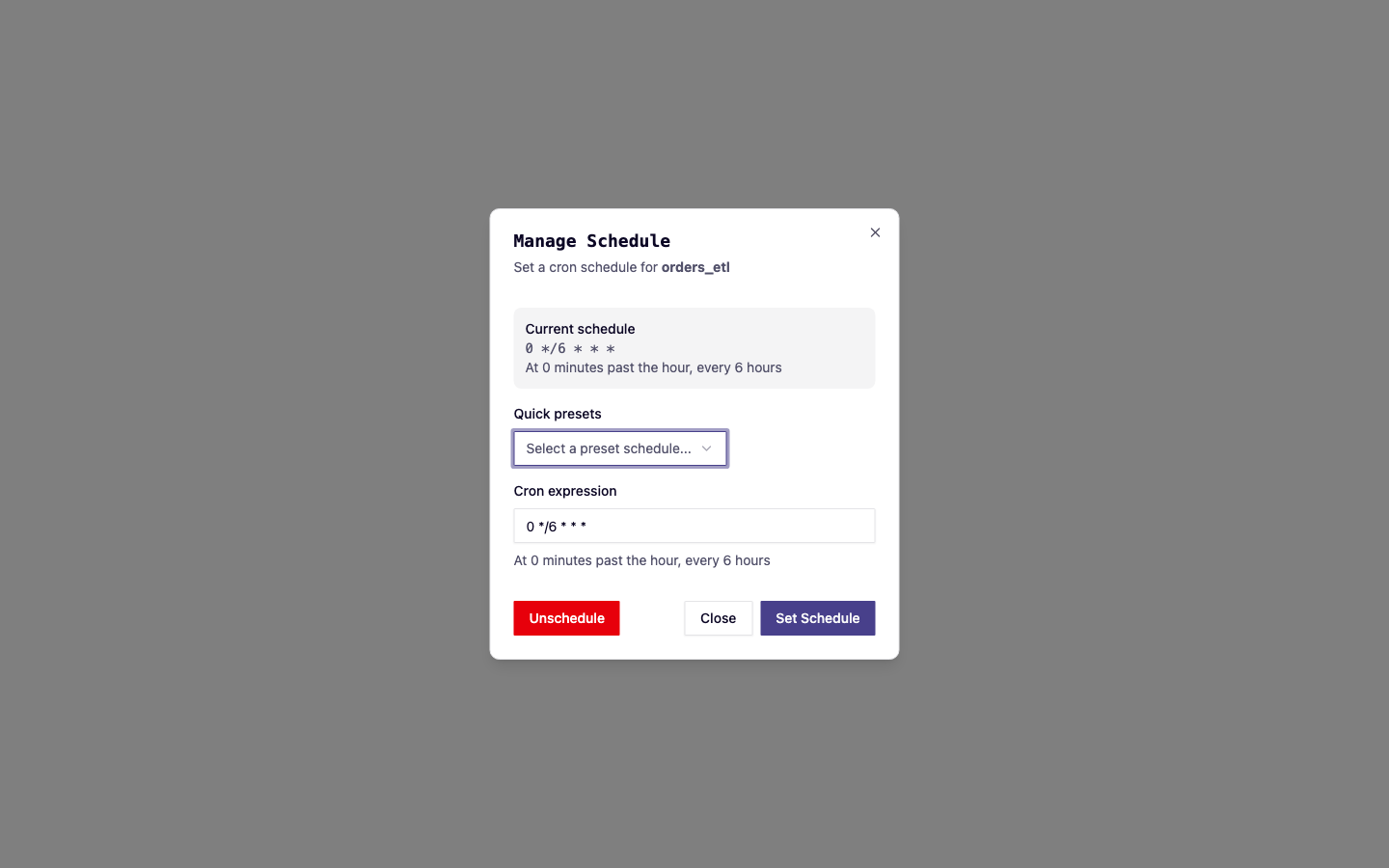 Schedule dialog