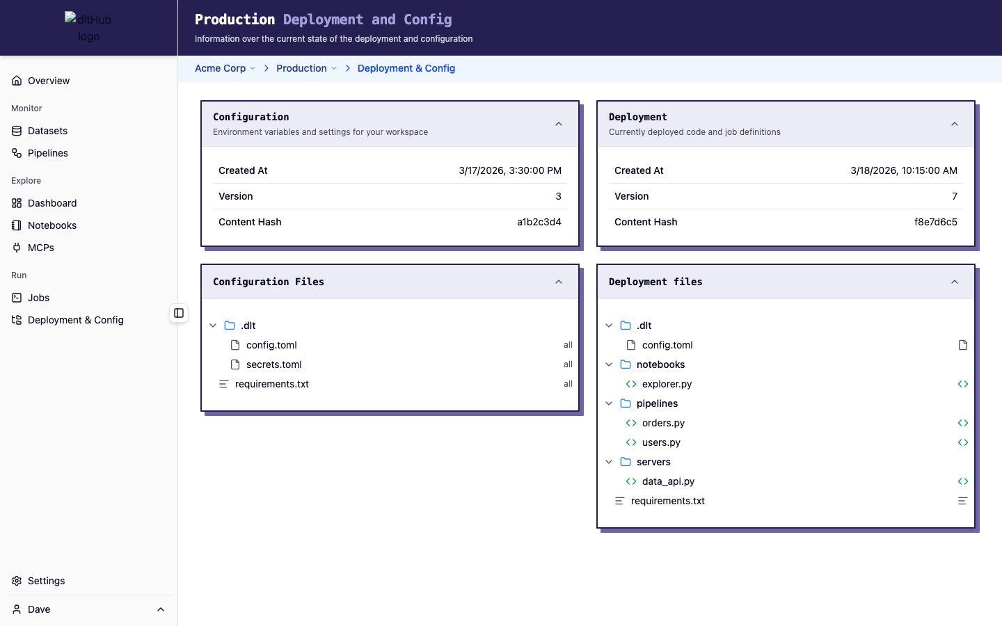 Deployment &amp; Config page